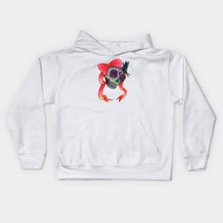 Sugar skull with pink bow Kids Hoodie